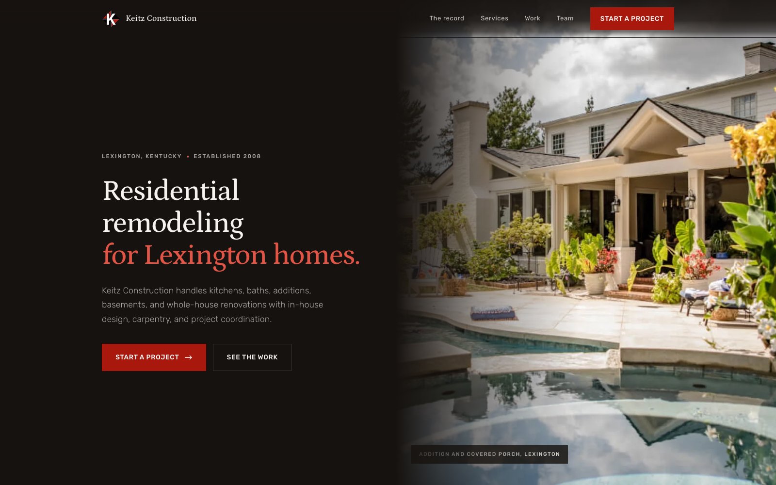 The new Keitz Construction homepage concept