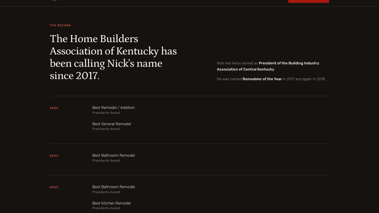 The award record section of the new homepage