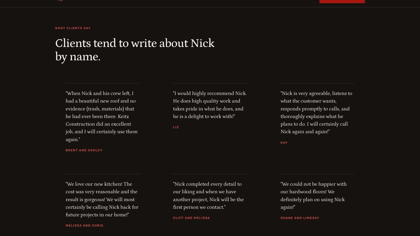 The reviews section of the new homepage